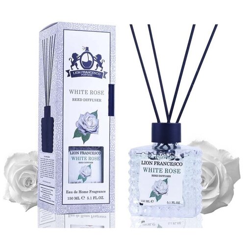 Аромадиффузор с палочками со стойким ароматом Белой розы Lion Francesco White Rose, 150 мл