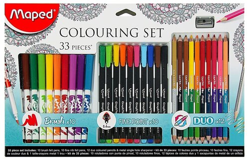 Набор для рисования Maped Color Peps 33 предмета: фломастеры, ручка капилярная, карандаши цветные двусторонние, точилка (1 шт.)