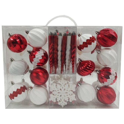 фото Набор ёлочных шаров, пластик, красный/белый микс, 51 шт в упаковке winter glade
