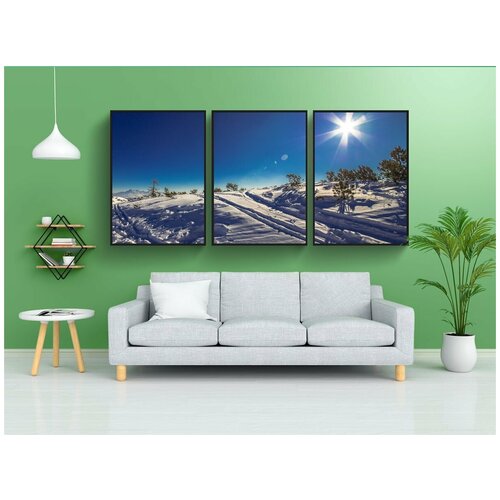 фото Набор модулных постеров для интерьера "зимний пейзаж, зима, снег" 60x90 см. в тубусе, без рамки lotsprints