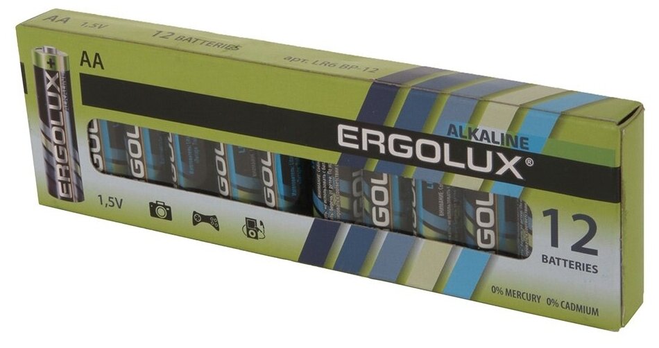 Батарейка AA - Ergolux Alkaline LR6 BP-12 (12 штук)
