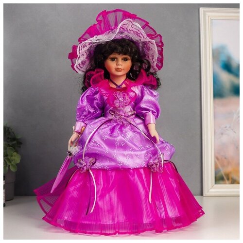Купить Кукла коллекционная керамика Леди Оливия в фиолетовом платье, с зонтом 40 см, нет бренда