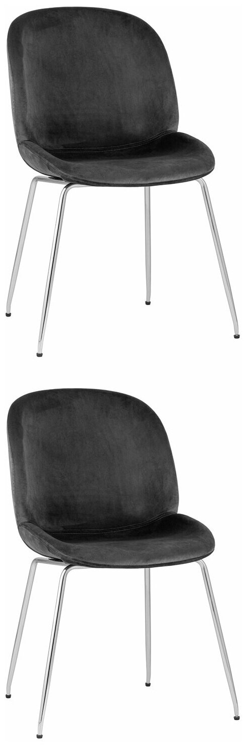 Комплект стульев для кухни 2 шт Турин, бархат серый, хромированные ножки