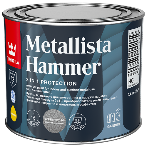 Краска алкидная (А) Tikkurila Metallista Hammer молотковая глянцевая серебристый 0.4 л
