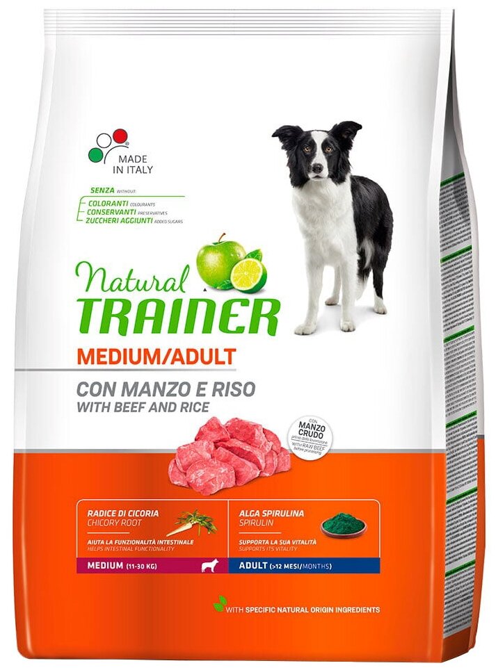 Корм Trainer Natural Dog Medium Adult Fresh Chicken & Rice для собак средних пород, с курицей и рисом, 12 кг