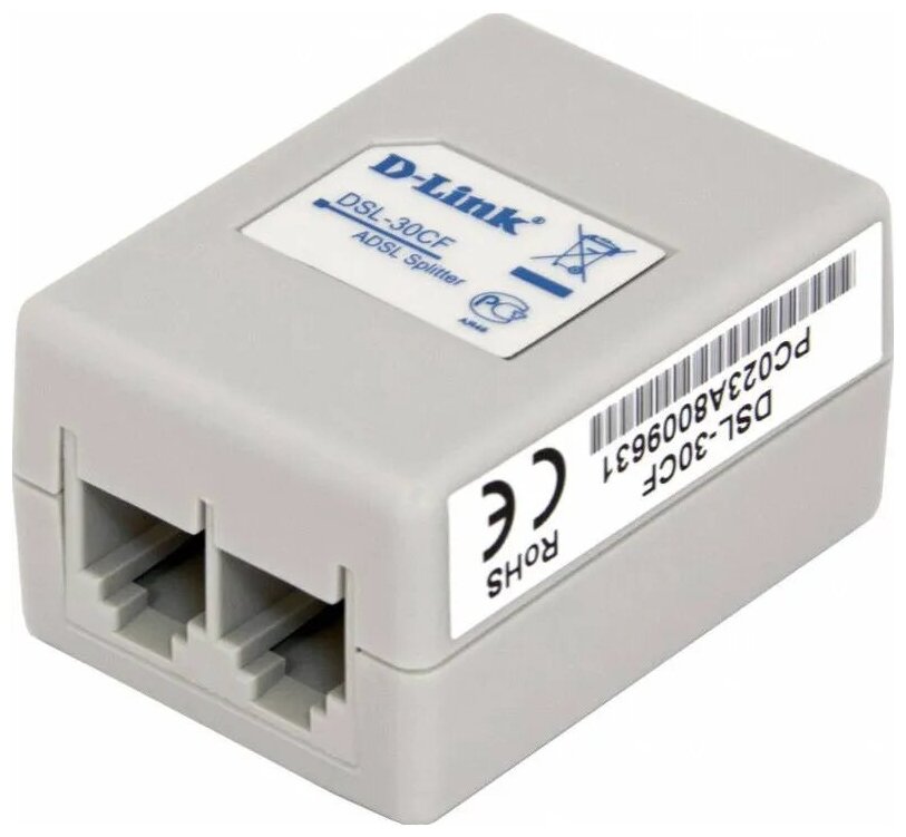 Сплиттер ADSL2+ D-Link DSL-30CF/RS Annex A c телефонным кабелем 12 см