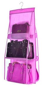 Органайзер подвесной двусторонний для хранения сумок, 6 секций, розовый