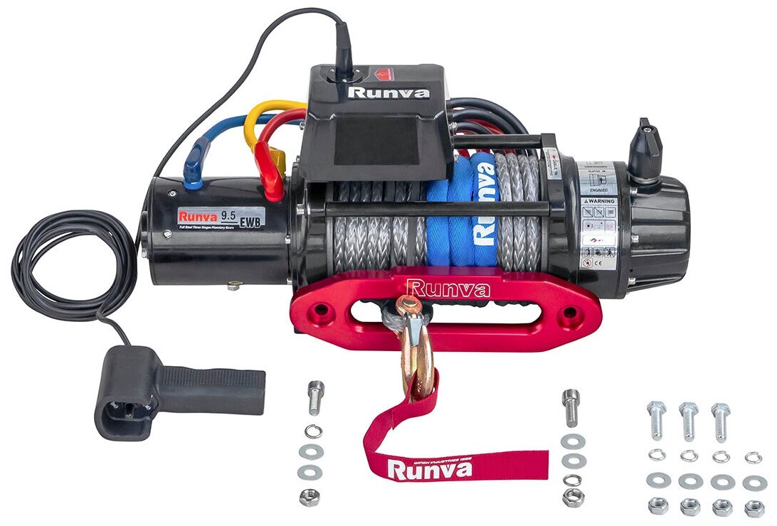 Лебёдка электрическая 24V Runva 9500 lbs 4350 кг влагозащищенная синтетический трос