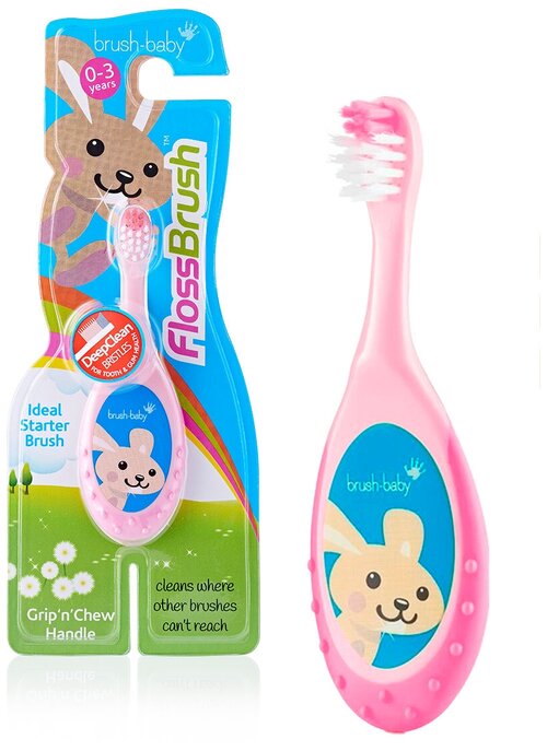 Brush-Baby FlossBrush зубная щетка, 0-3 года, розовая