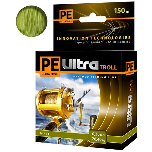 плетеный шнур aqua pe ultra troll 150м 0 25мм olive Плетеный шнур AQUA PE ULTRA TROLL 150м 0,30мм Olive