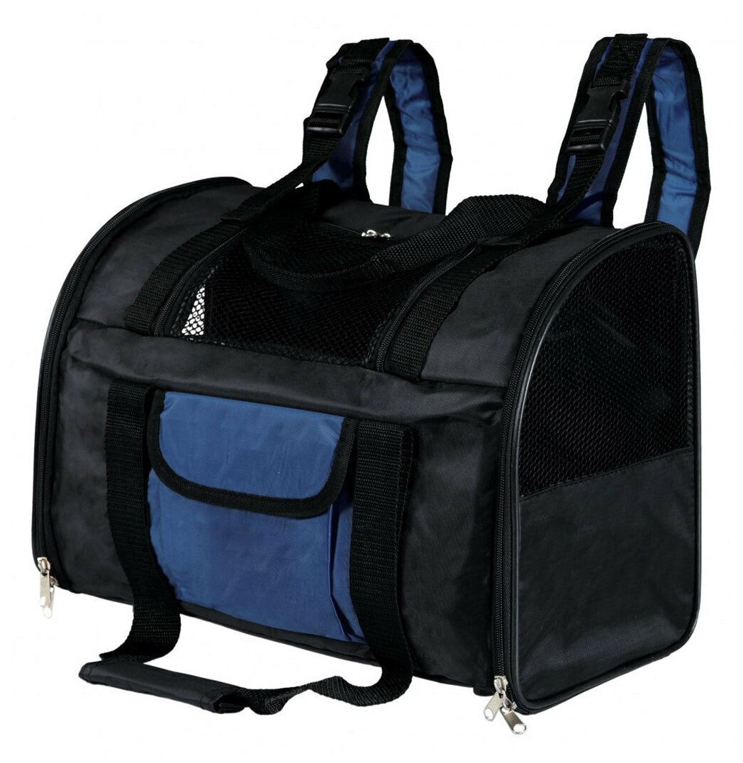 TRIXIE 2882 Сумка-рюкзак для кошек и собак до 8кг нейлон черный/синий - фотография № 1