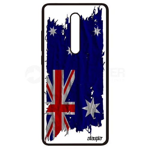фото Противоударный чехол на смартфон // xiaomi mi 9t pro // "флаг австралии на ткани" патриот государственный, utaupia, белый