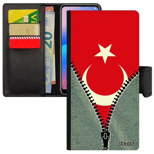 фото Яркий чехол-книжка на телефон // huawei p30 lite // "флаг турции на молнии" туризм страна, utaupia, серый