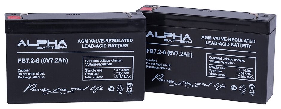 Свинцово-кислотный аккумулятор ALPHA BATTERY FB 7.2-6 (6 В, 7.2 Ач) (2 штуки)