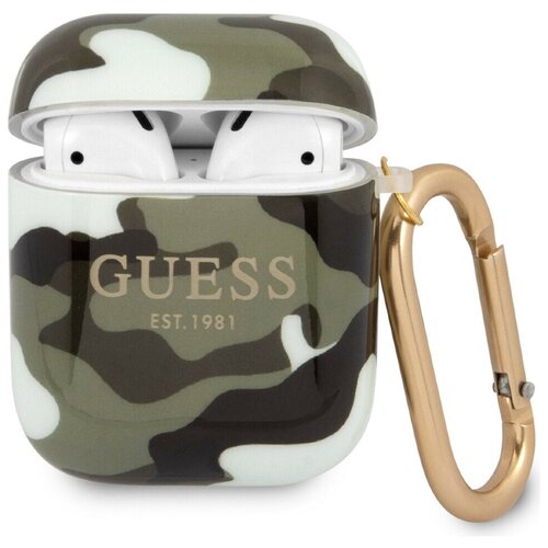 Чехол с карабином CG Mobile Guess TPU для AirPods 1/2, цвет Зеленый камуфляж (GUA2UCAMA)