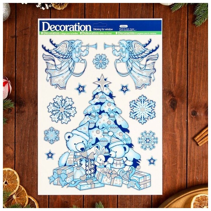 фото Наклейки на окна "Новогодние" ёлка, ангелочки 41 х 29 см 7006876