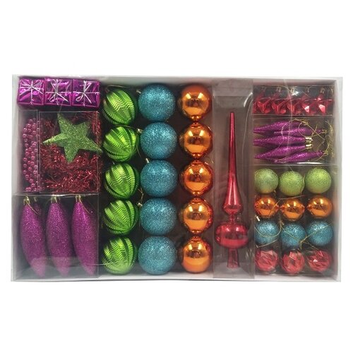 фото Набор ёлочных шаров с верхушкой, пластик, микс, 55 шт в упаковке winter glade