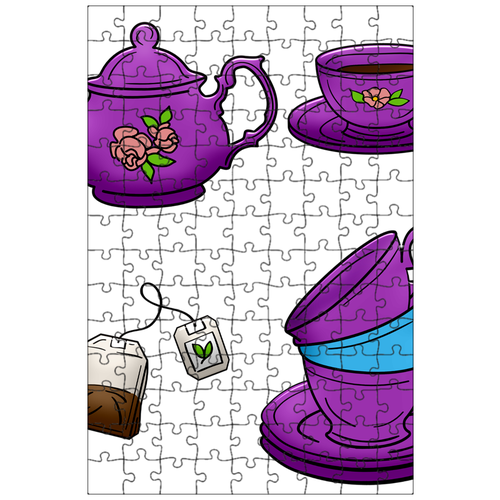 фото Магнитный пазл 27x18см."чайник, чашки чая, штабелировать чашки" на холодильник lotsprints
