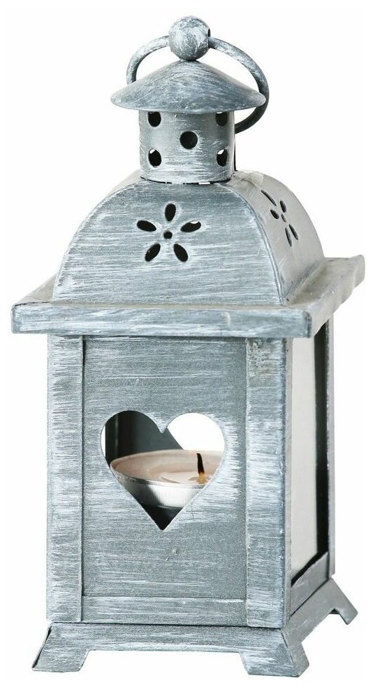 Подсвечник-фонарик под чайную свечу металлический, серый, 14х7 см, Boltze