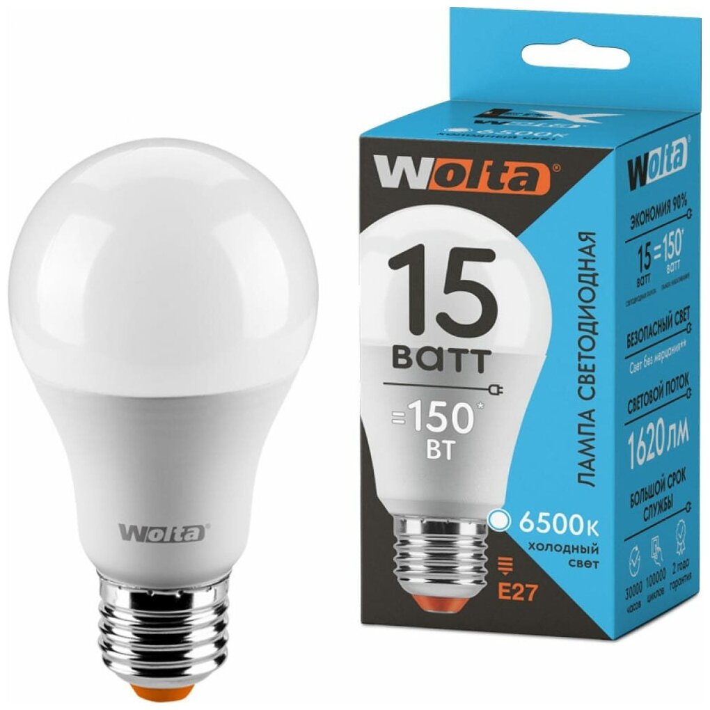 Лампа WOLTA LX A60 E27 15W 6500K 30W60BL15E27