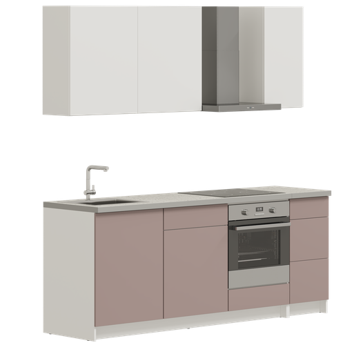 Кухонный гарнитур, кухня прямая Pragma Elinda 222 см (2,22 м), под встраиваемую духовку, со столешницей, ЛДСП, пыльный розовый/белый