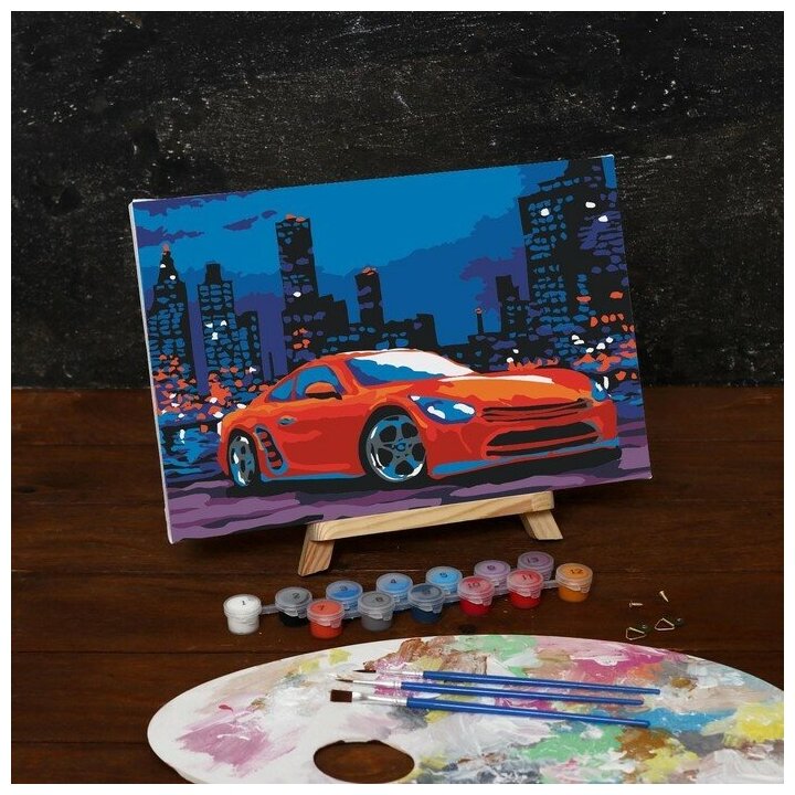 Картина по номерам Школа талантов, на холсте с подрамником "Автомобиль в ночном городе" - фотография № 3