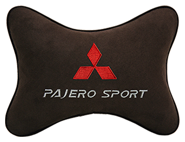 Автомобильная подушка на подголовник алькантара Coffee c логотипом автомобиля MITSUBISHI Pajero Sport