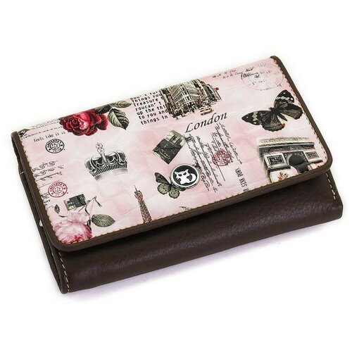 фото Портмоне sergio valentini, натуральная кожа, зернистая фактура, на кнопках, 3 отделения для банкнот, подарочная упаковка, розовый, коричневый