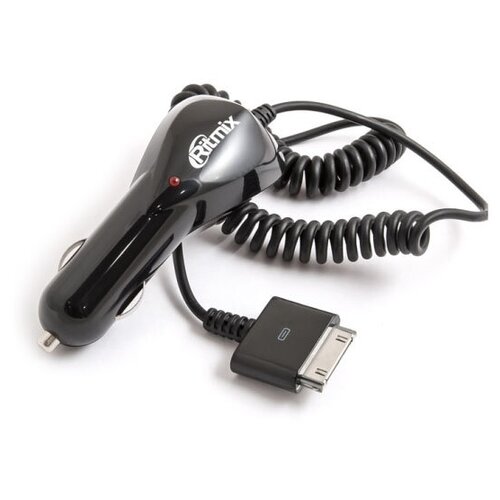 Автомобильное зарядное устройство Ritmix RM-116 USB-порт 2.1 А + App 30 контактов на кабеле - чёрный автомобильное зарядное устройство olmio 8 pin для ipod iphone ipad 1а белый