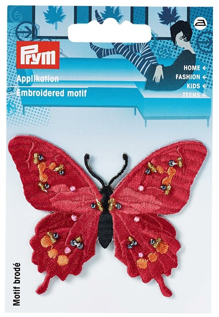 926163 Термоаппликация Бабочка, эксклюзивная, красный цв., с бусинами Prym - фото №6