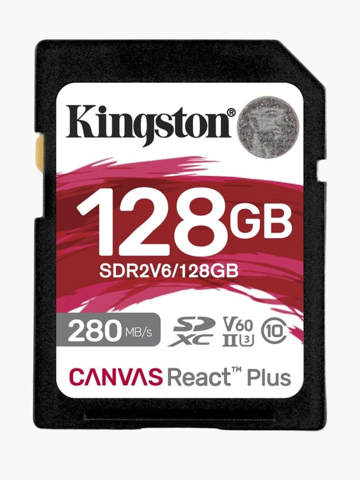 Карта памяти Kingston 128 ГБ Canvas React Plus SDXC 280R/100W Мб/с Class 10 UHS-II U3 V60, SDR2V6/128GB