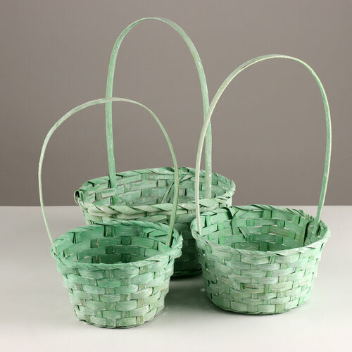Набор корзин из 3 шт D21х10хH36см зеленый бамбук 1205₽