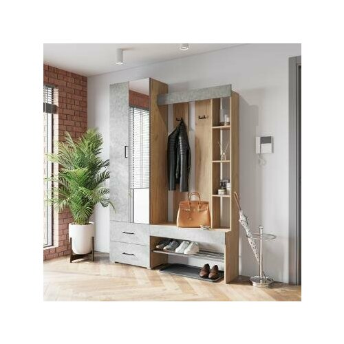 Прихожая Домино 1500х350х2116 Крафт ЗолотойБетон 6981218 28468₽