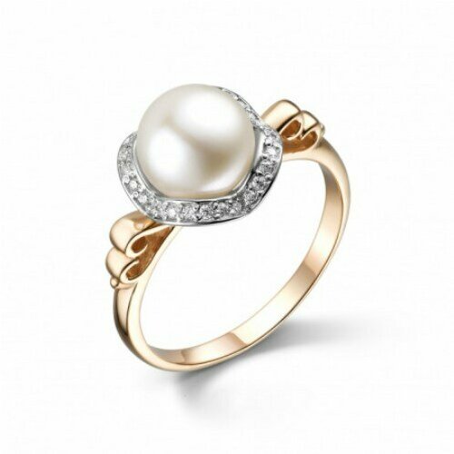 Кольцо DeFleur, красное золото, 585 проба, жемчуг, фианит, размер 18