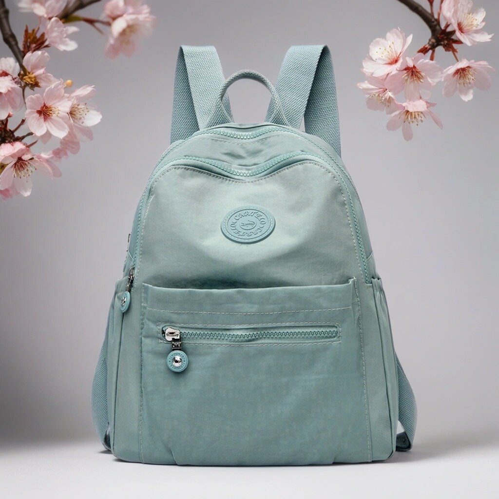 фото Рюкзак женский, тканевый, водонепроницаемый, средний, бирюзовый