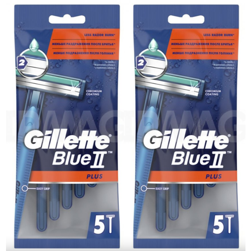 Станок для бритья одноразовый Gillette, Blue II Plus, 5 шт, 2 уп. многоразовый бритвенный станок gillette blue2 plus 3 шт