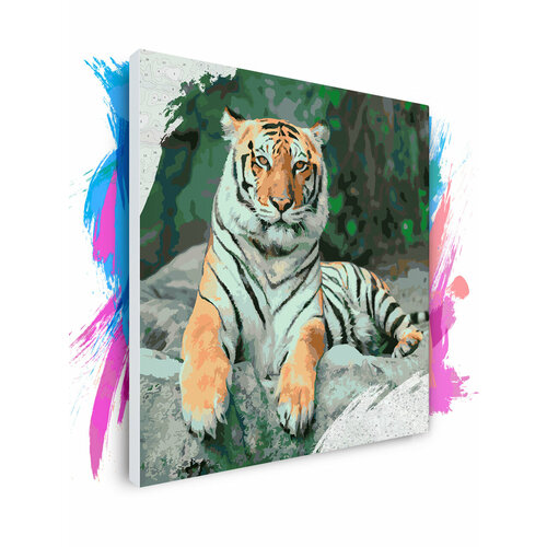 Картина по номерам на холсте Тигр на камне, 60 х 60 см