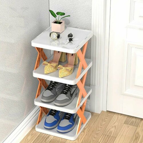 Многофункциональная полка для обуви 4 яруса цвет оранжевый Стойка с полками универсальная Этажерка хозяйственная 966₽