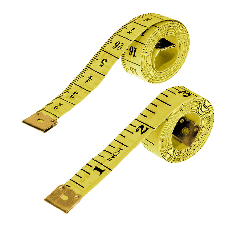 Сантиметровая лента узкая желтая /60 дюймов / Мягкий сантиметр для шитья / Сантиметр портновский / 2 шт.