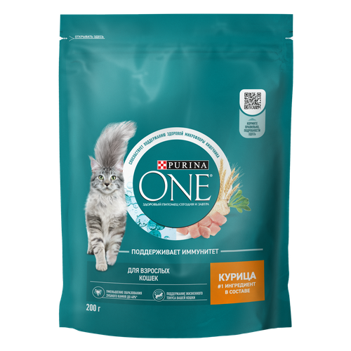 PURINA ONE 200 г сухой корм для взрослых кошек, с высоким содержанием курицы и цельными злаками