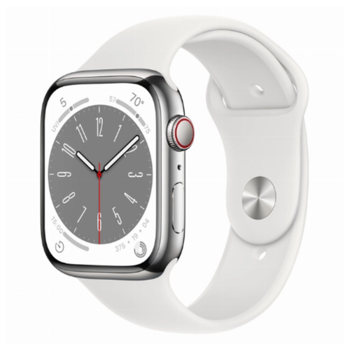 Умные часы Apple Watch Series 8 45 мм Silver Stainless Steel Case with White Sport Band размер ML 7780500₽