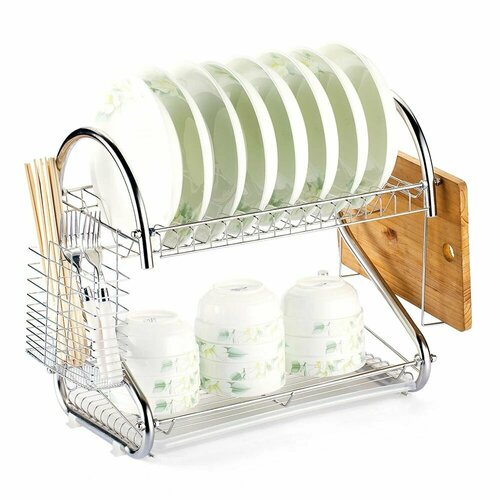2-уровневый сушильный станок для посуды сушилка из нержавеющей стали подставка для сушки тарелок52 см 1999₽