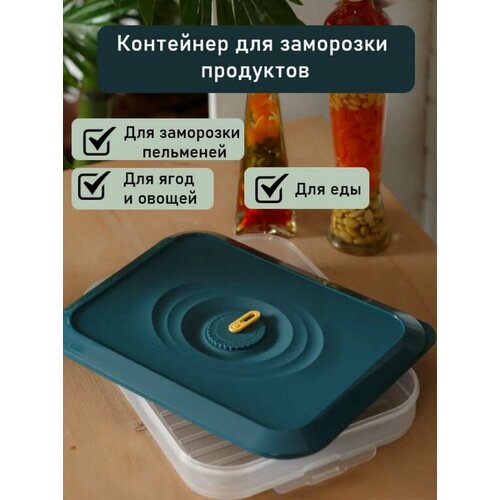 Контейнер для еды пластиковый для хранения и заморозки 30х13х35 бирюзовый 615₽