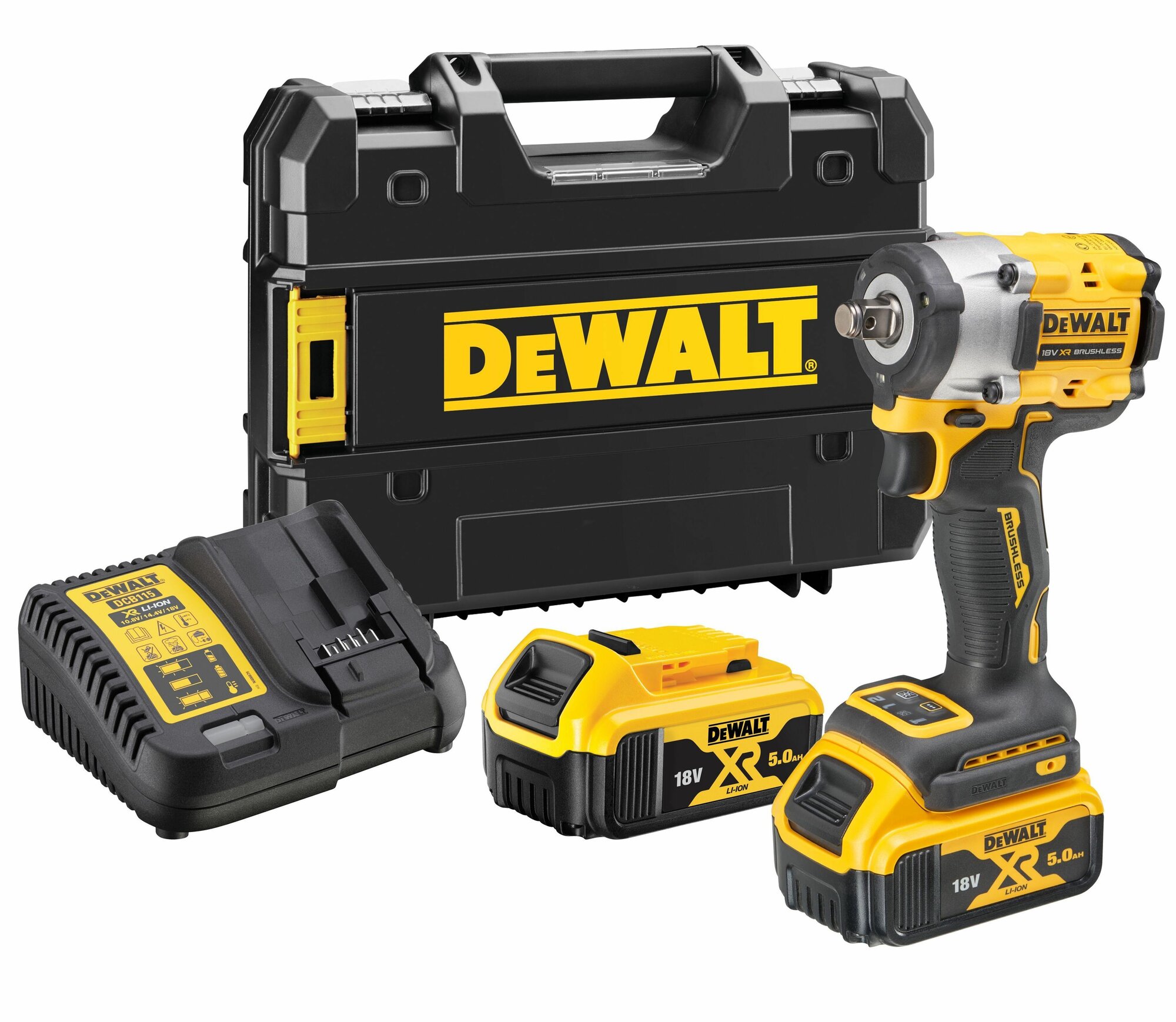 Аккумуляторный бесщеточный гайковерт DEWALT, 18 В, 610 Нм, 2500 об/мин, 3550 уд/мин, c 2 АКБ 5 Ач и ЗУ, в кейсе TSTAK, DCF891P2T