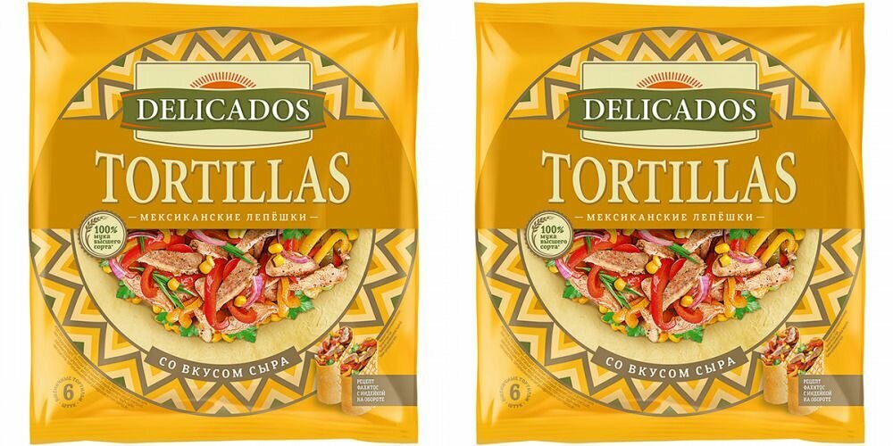 Тортильи Delicados пшеничные со вкусом сыра, 25 см, 6 шт, 400 г, 2 уп