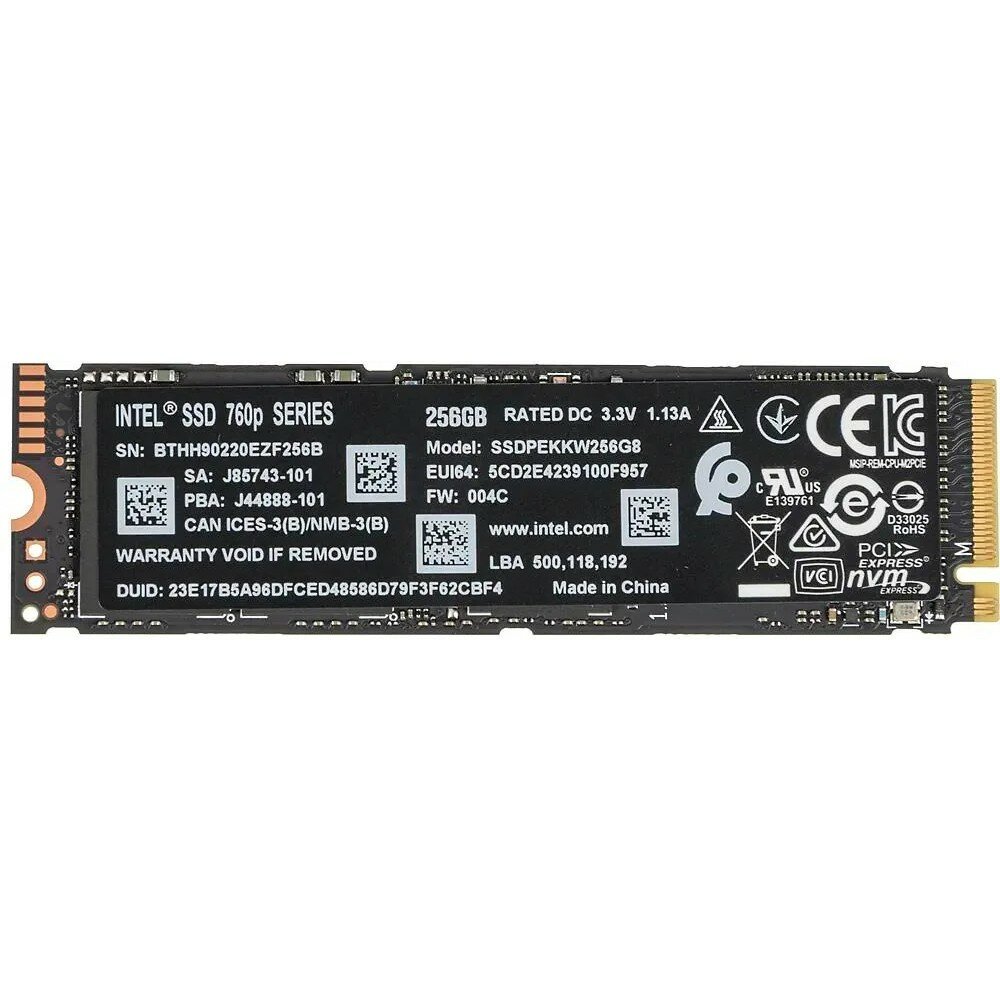 Intel накопитель SSD 256Gb M.2 760P Series SSDPEKKW256G8XT
