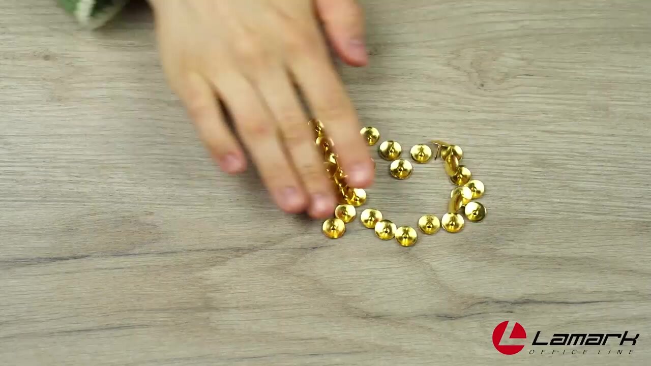 Кнопки канцелярские металлические, LAMARK 249, 12 мм, золото, 100 шт в пластиковом боксе — фото 1