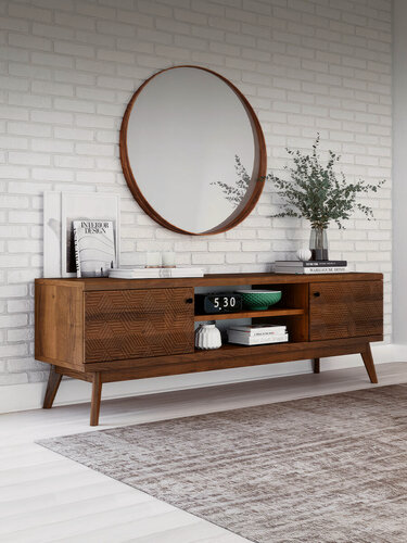 Изображение товара Комод под телевизор Puzzlemebel Соты, тв тумба на ножках с рельефным орнаментом, длина 150 см, коричневый