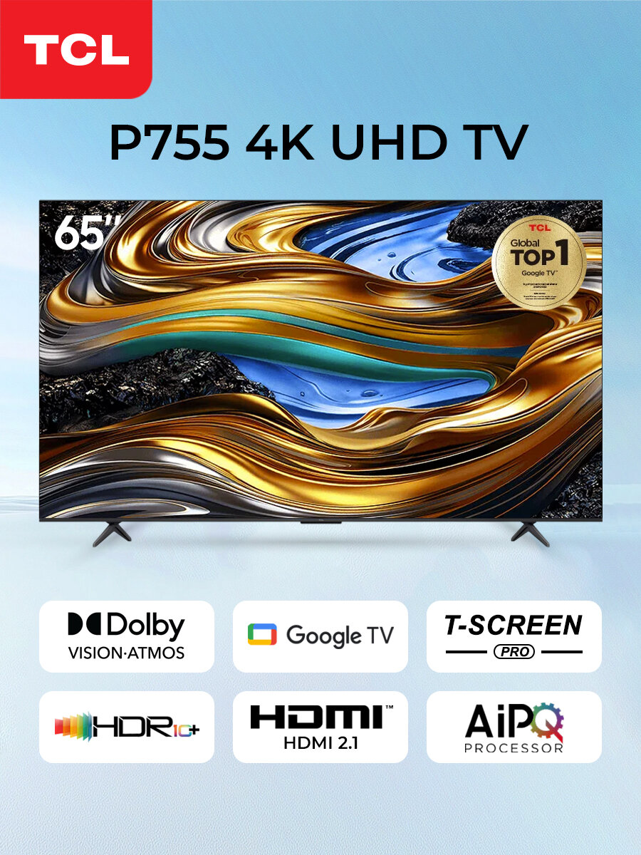 Телевизор TCL Smart TV DLED 65 дюймов, 4К UltraHD, Google TV (65P755)