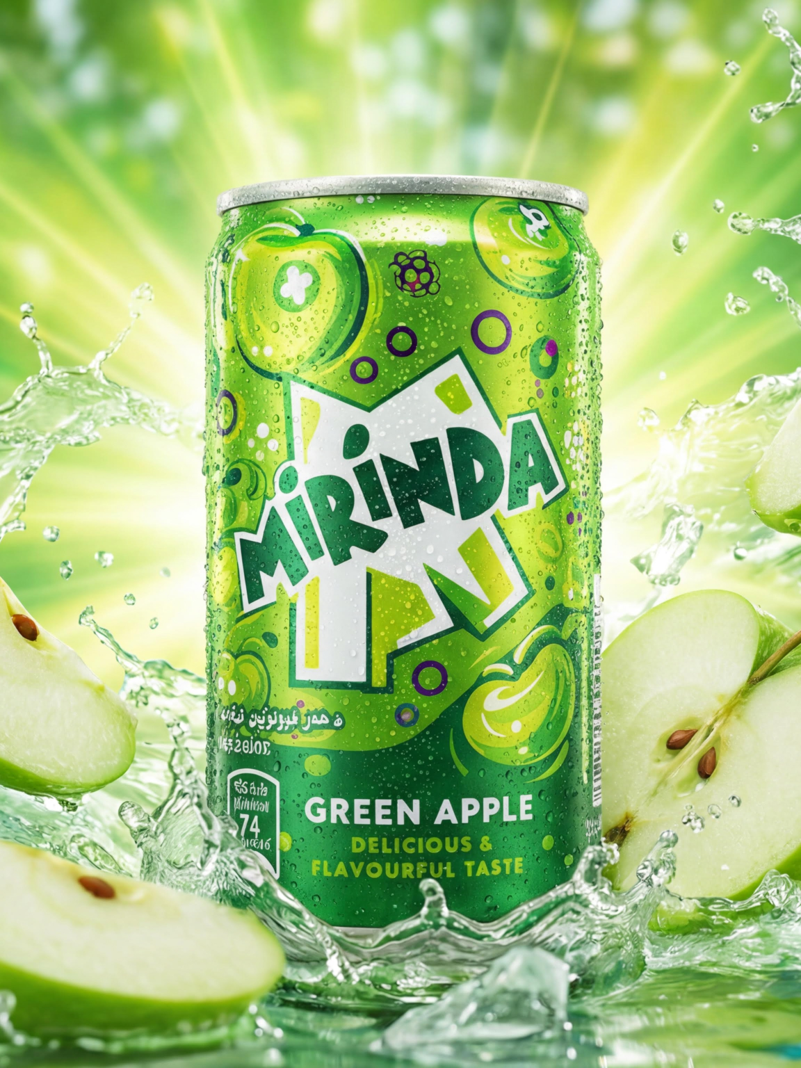 Mirinda Green Apple, 0.15 л, 30 шт, банка, (Газированный напиток Миринда Зеленое яблоко, металлическая банка, жб, мини) — фото 1